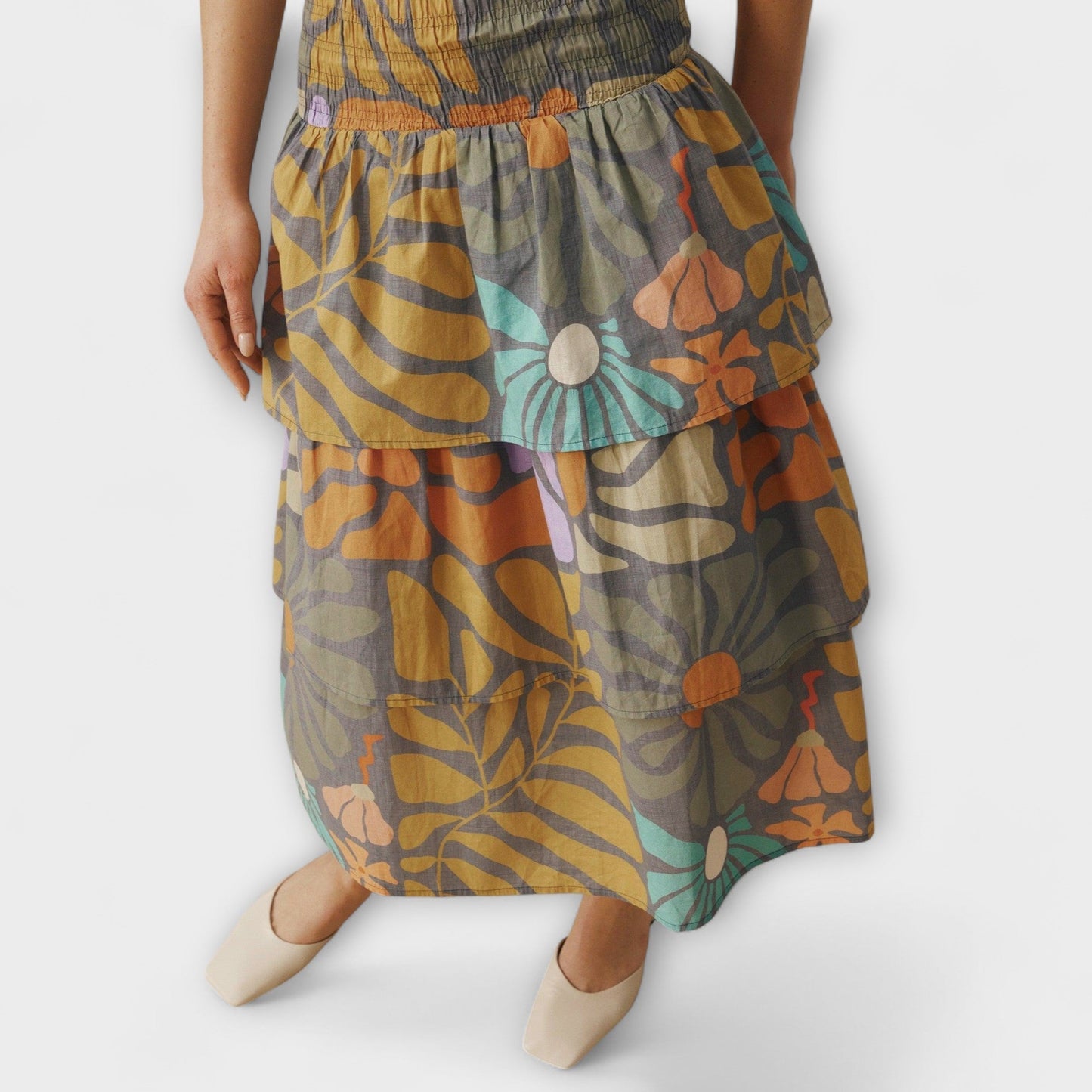 Multicolor Botanical Midi Dress