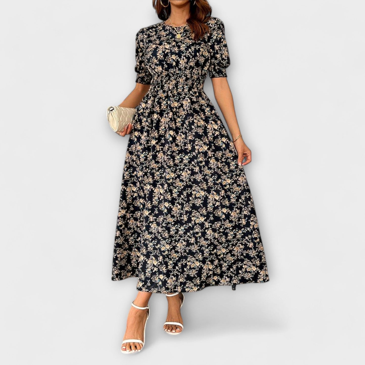 Amelia - Floral Pattern Dress with Round Neck