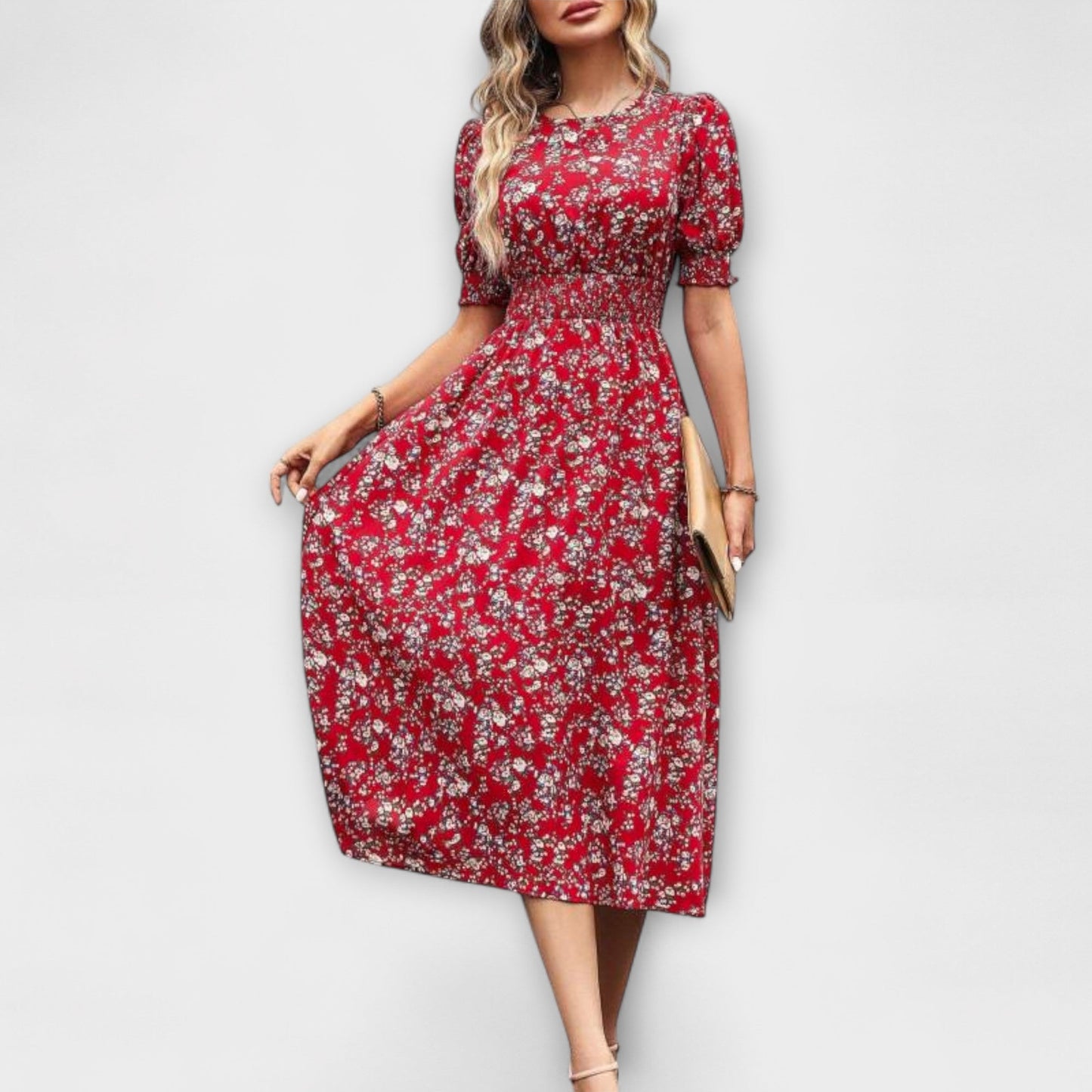 Amelia - Floral Pattern Dress with Round Neck