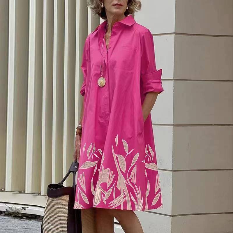 Contemporary Collared Shirt Dress with Three-Quarter Sleeves