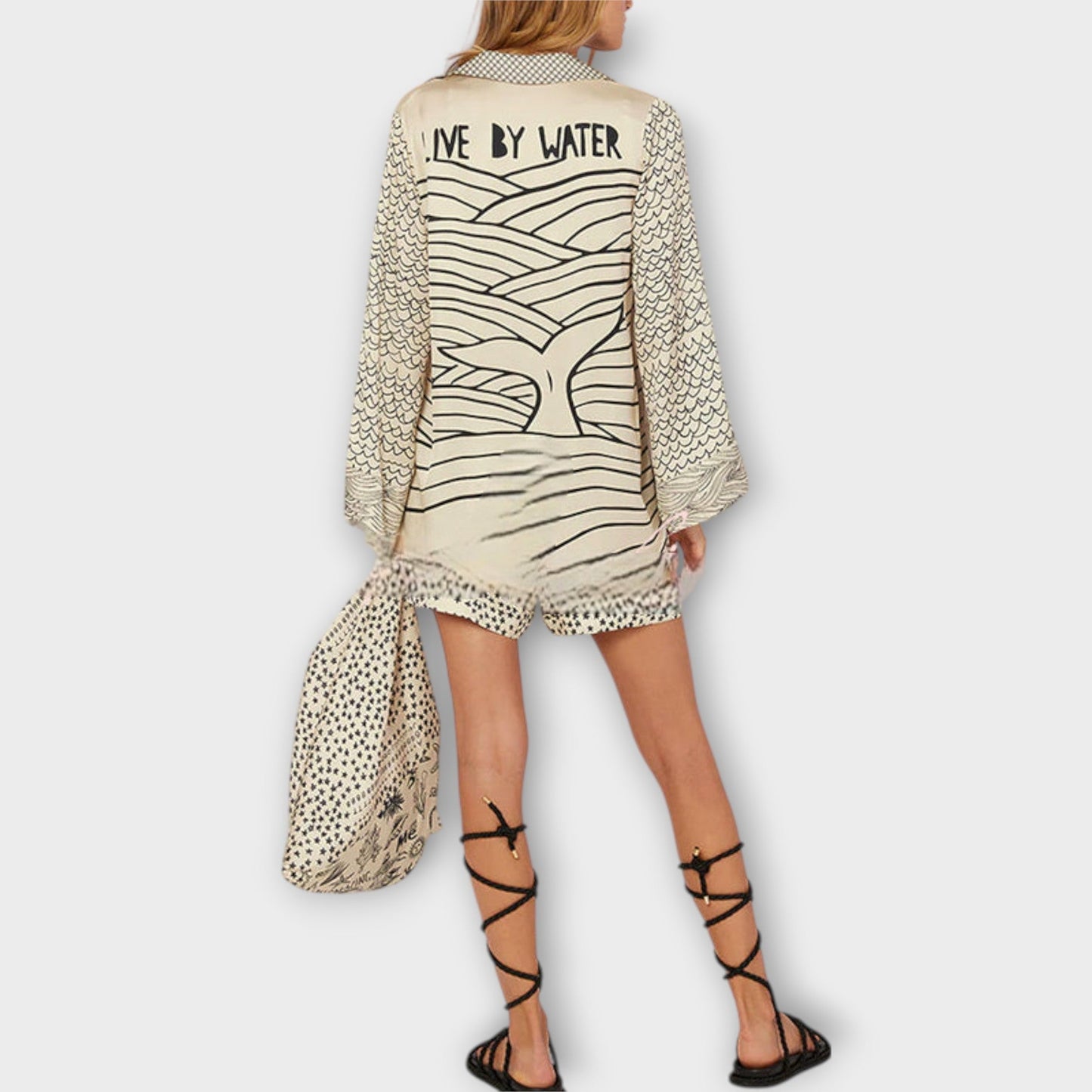 Liv - Satin Watercolor Tassel Shirt and Shorts Set