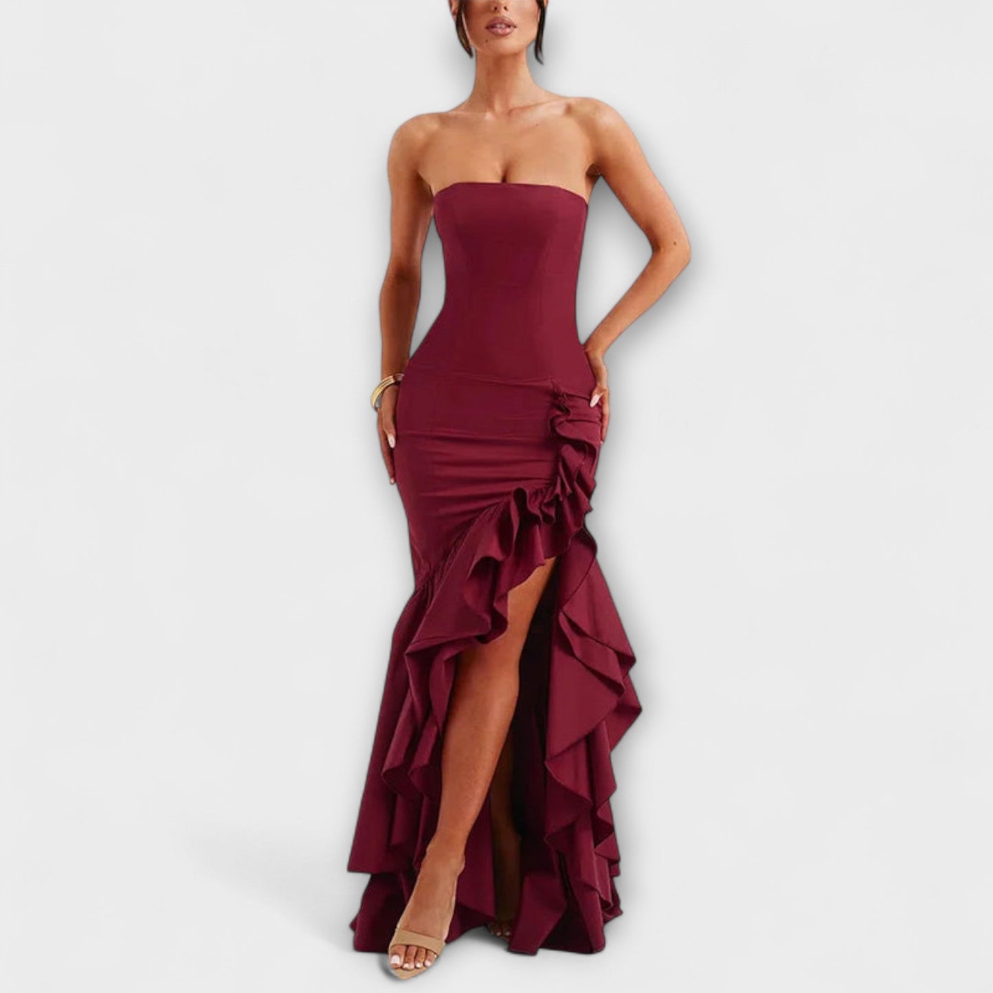 Zuri - Off-Shoulder Slim Fit Maxi Dress with Asymmetrical Hemline