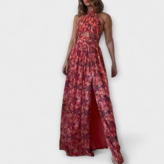 Nortrud - Floral Print Backless Maxi Dress