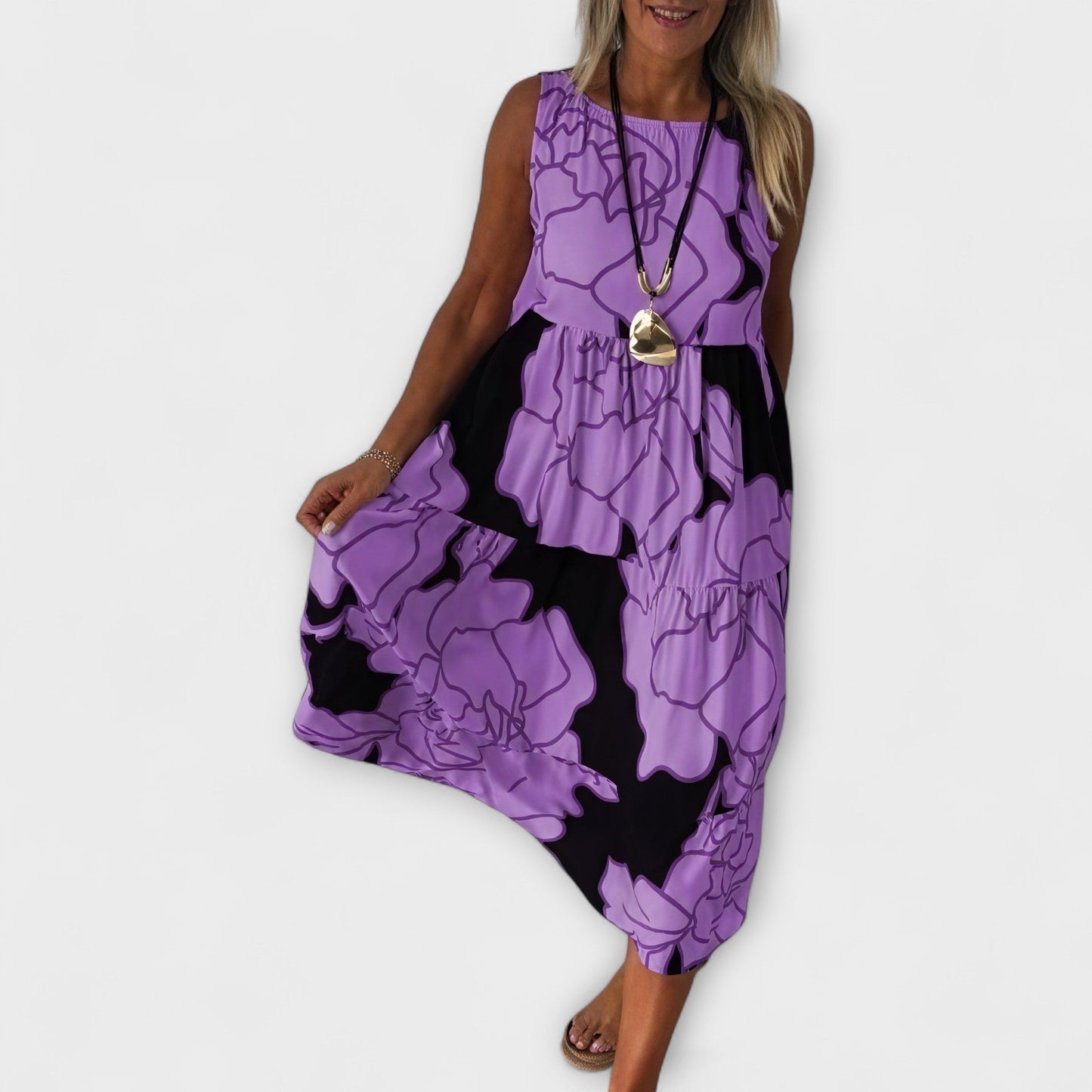 Tiered Skirt Floral Midi Dress