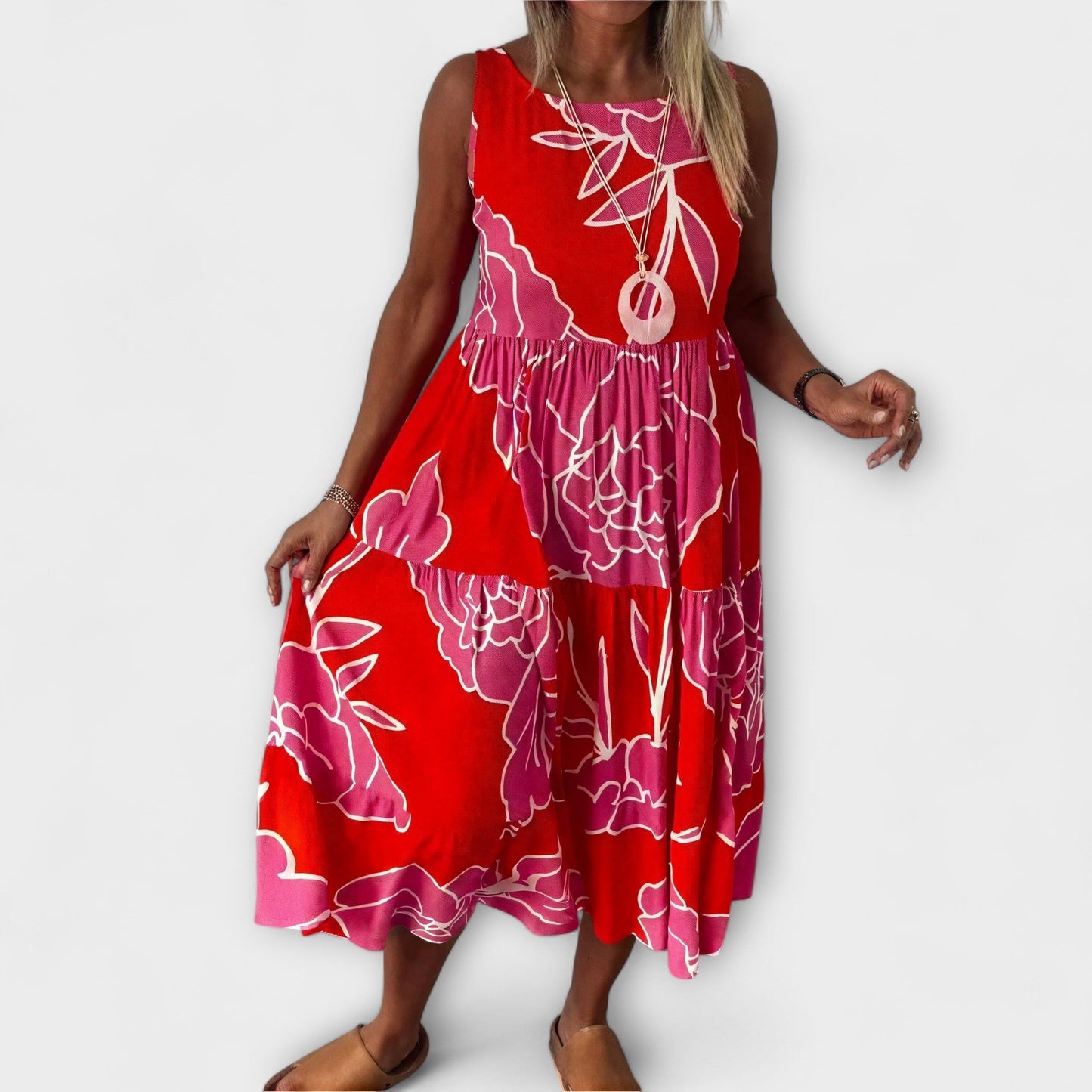 Tiered Skirt Floral Midi Dress