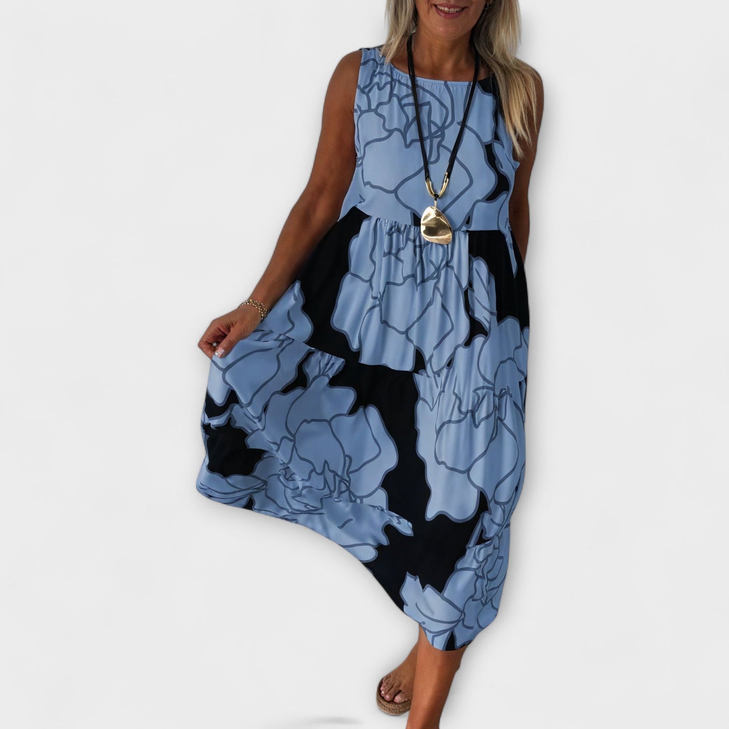 Tiered Skirt Floral Midi Dress