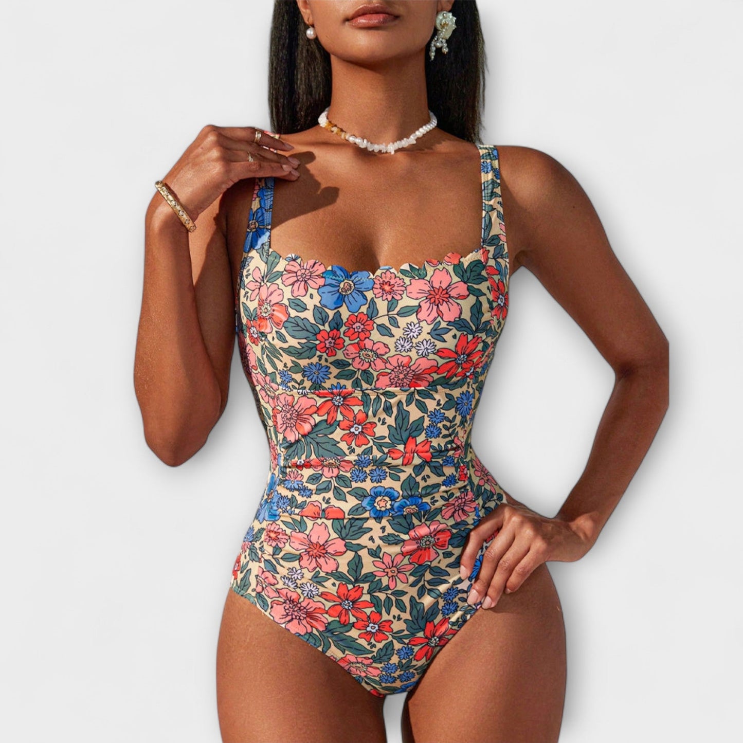 Wendy – Floral Print Halter Neck Swimsuit