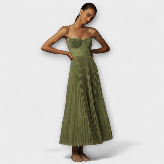 Marilyn - Midi Tulle Pleated Dress with Bustier Design