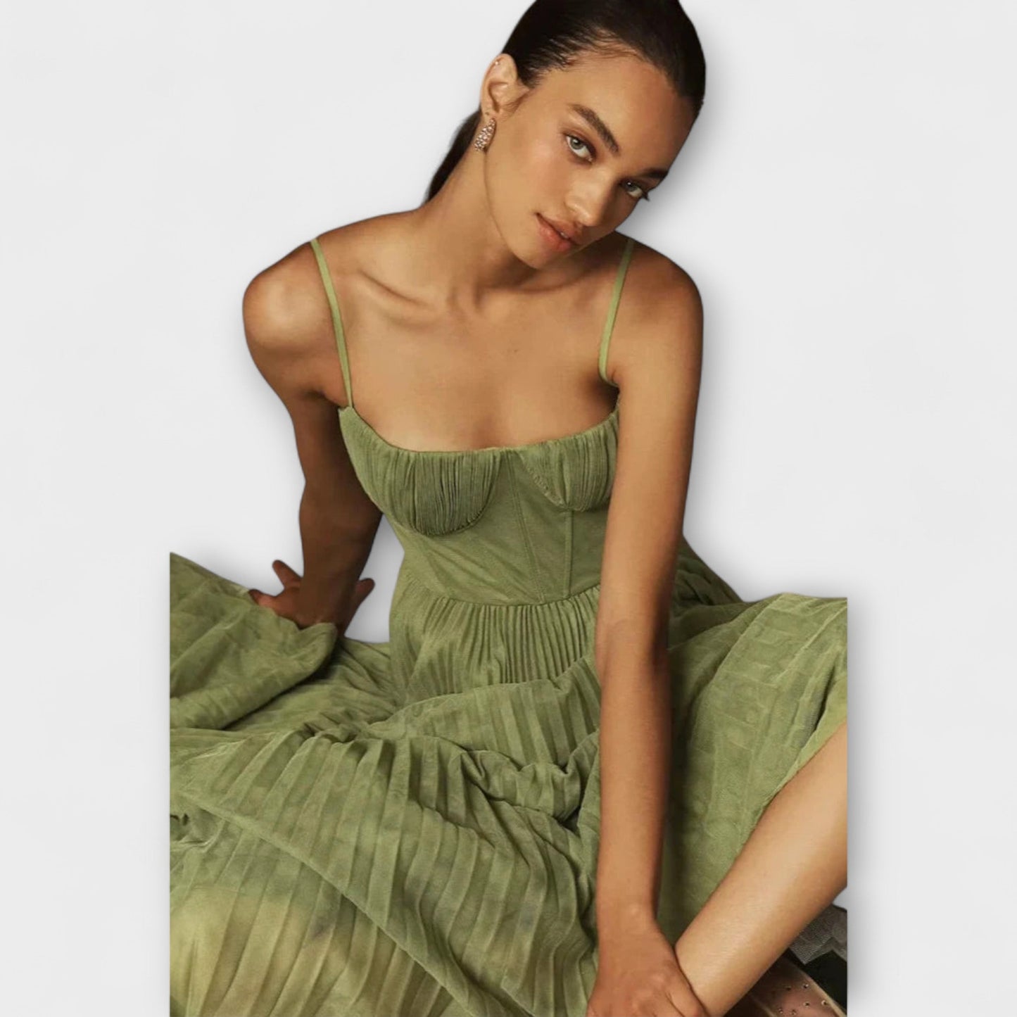Marilyn - Midi Tulle Pleated Dress with Bustier Design
