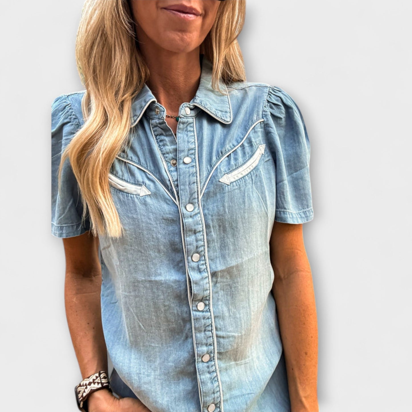 Autumn Blue Booker Western Shirt with Button Placket