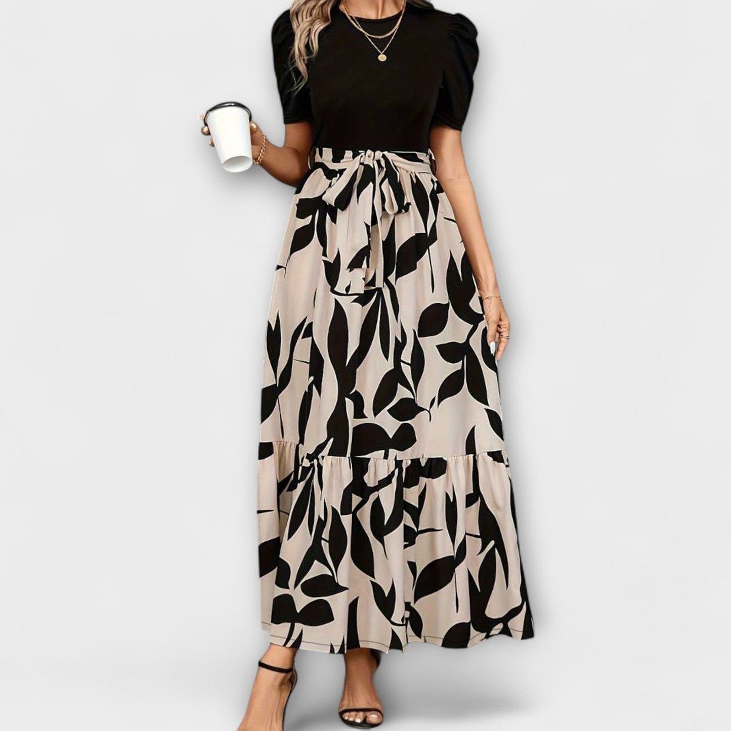 Luna - Floral Print Summer Dress with Round Neck