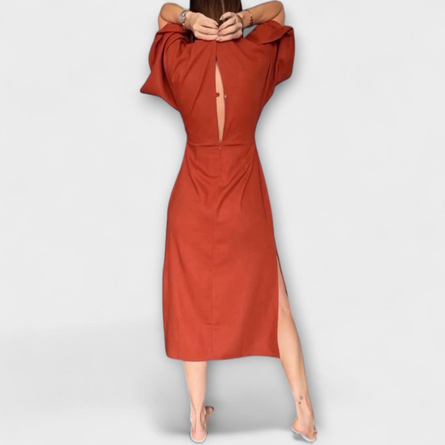 Holly - Casual V-Neck Dress with Tie