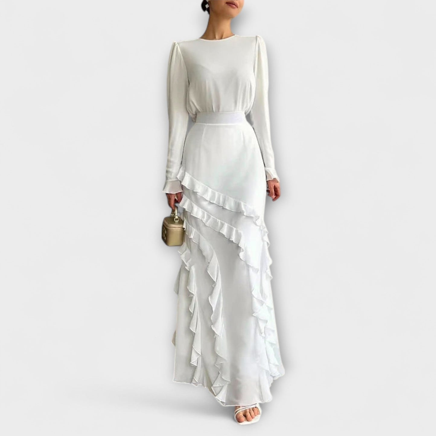 Fallon - Slim Fit Long Dress with 3D Ruffles