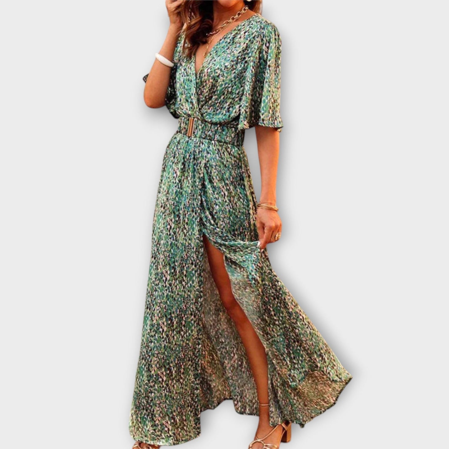 Sabine - Chic Wrap Maxi Dress with Flowing Design
