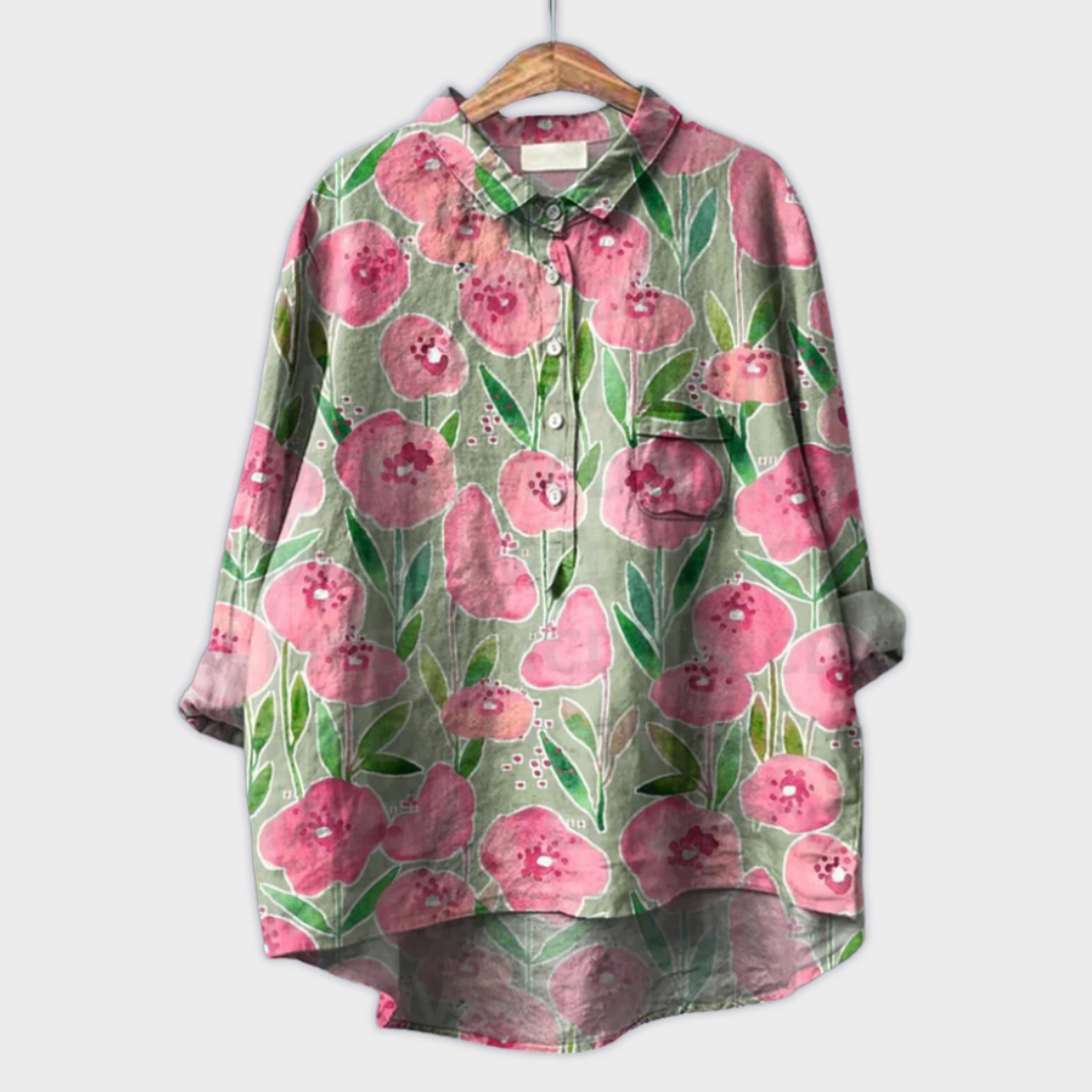 Magdalena - Handcrafted Women's Blouse with Floral Design