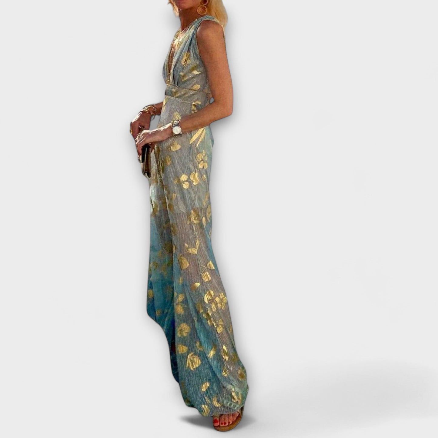 V-Neck Sequin Detail Flowing Dress