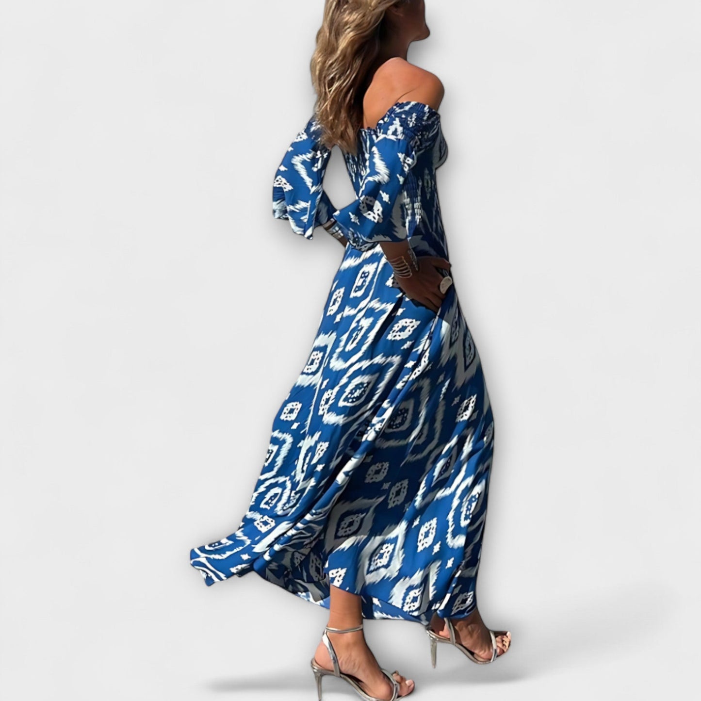 Bella - Off-Shoulder Dress with Ocean Floral Print