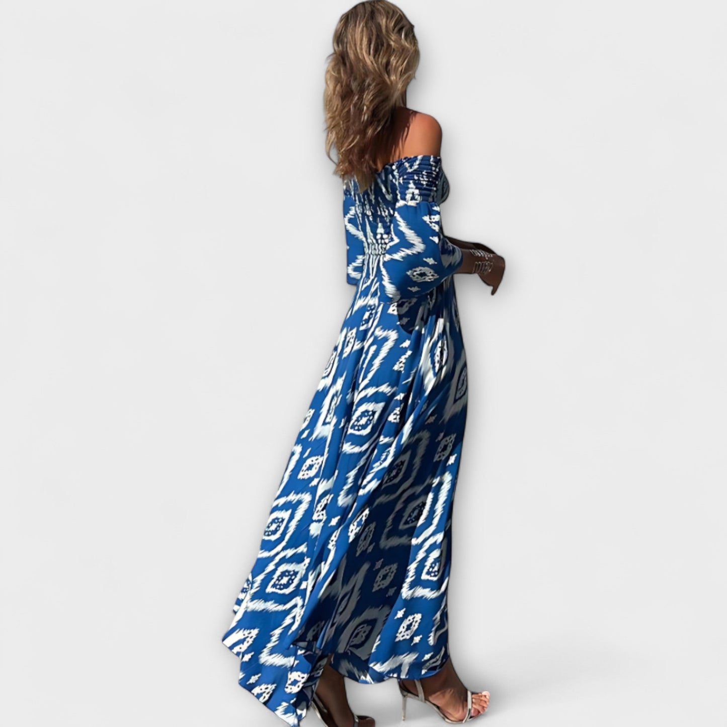 Bella - Off-Shoulder Dress with Ocean Floral Print