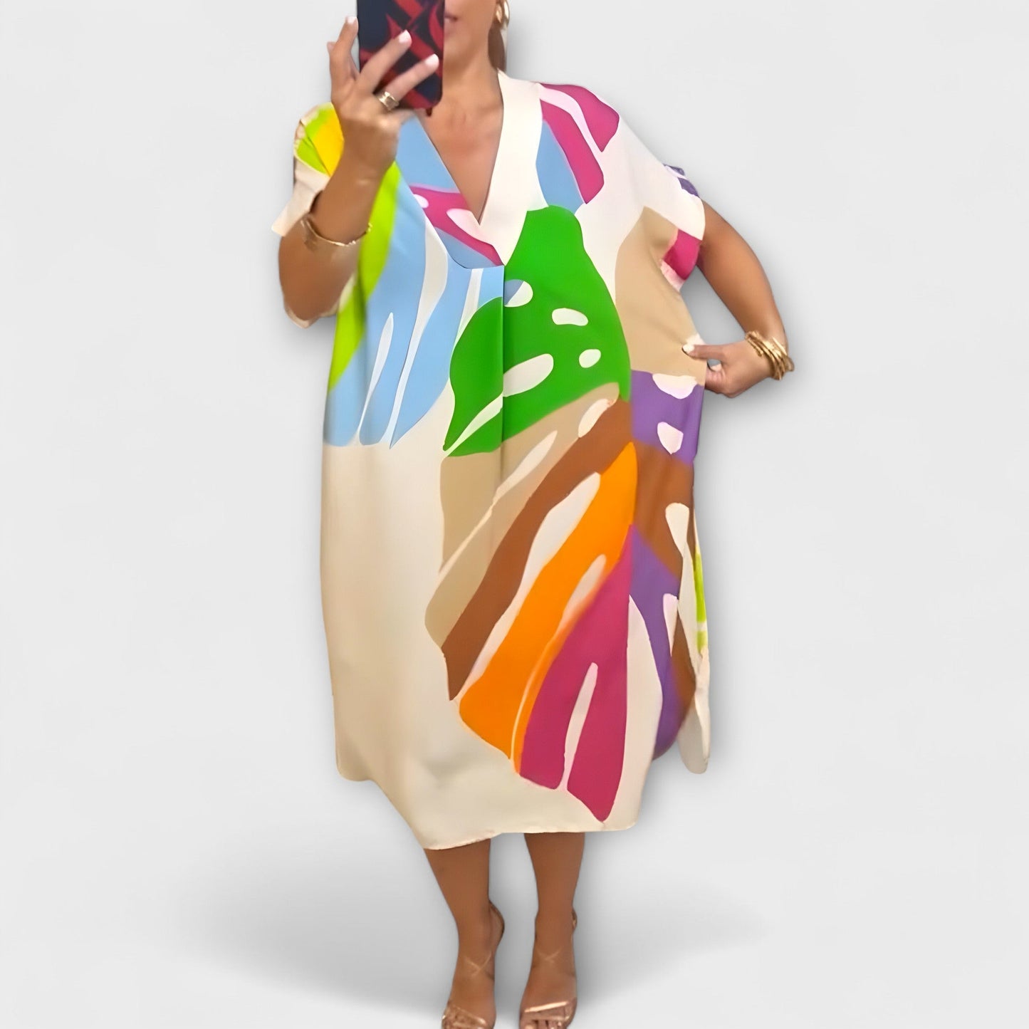 Roos - Casual Dress with Vibrant Leaf Print