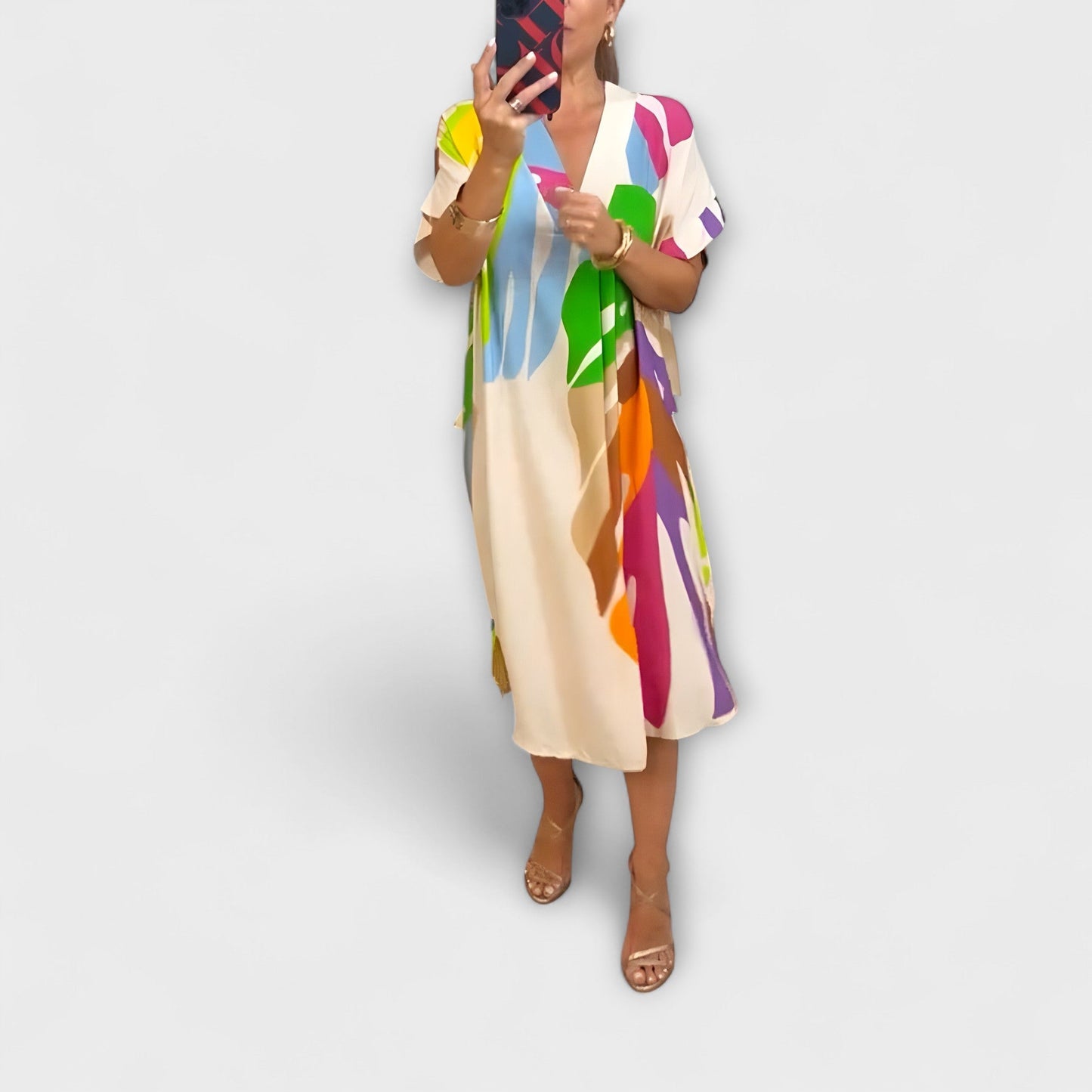 Roos - Casual Dress with Vibrant Leaf Print