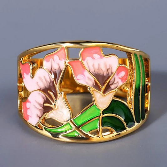 Vintage Gold Enamel Flower Ring