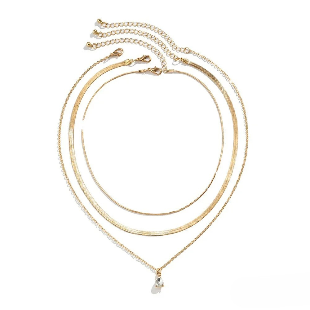 Layered Necklace with Gold Zirconia Charm