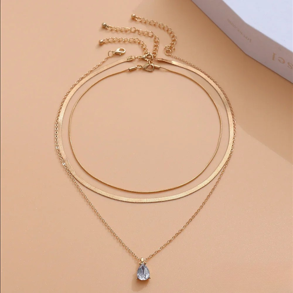 Layered Necklace with Gold Zirconia Charm