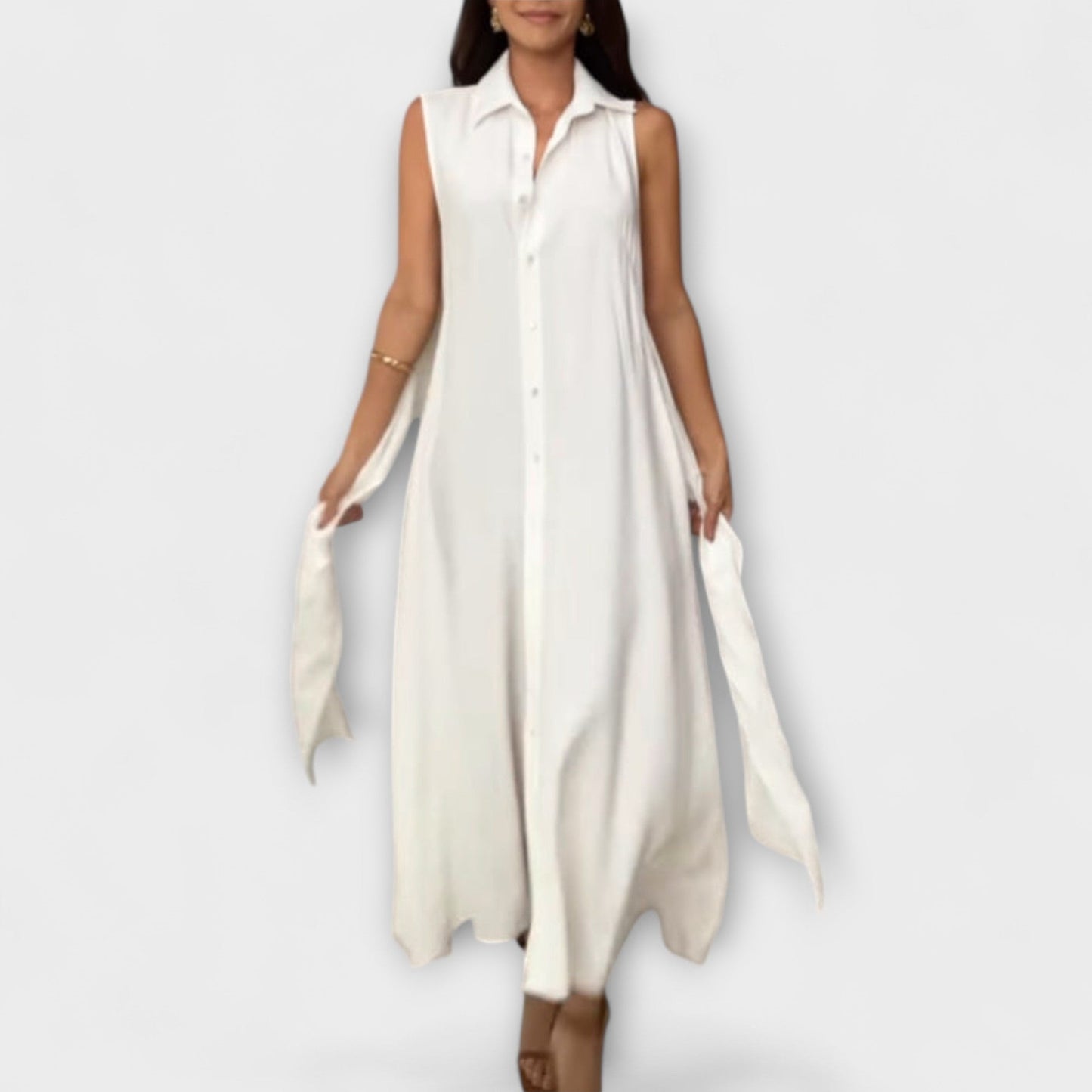 Mira - Striking Single-Breasted Midi Dress with Tie Detail