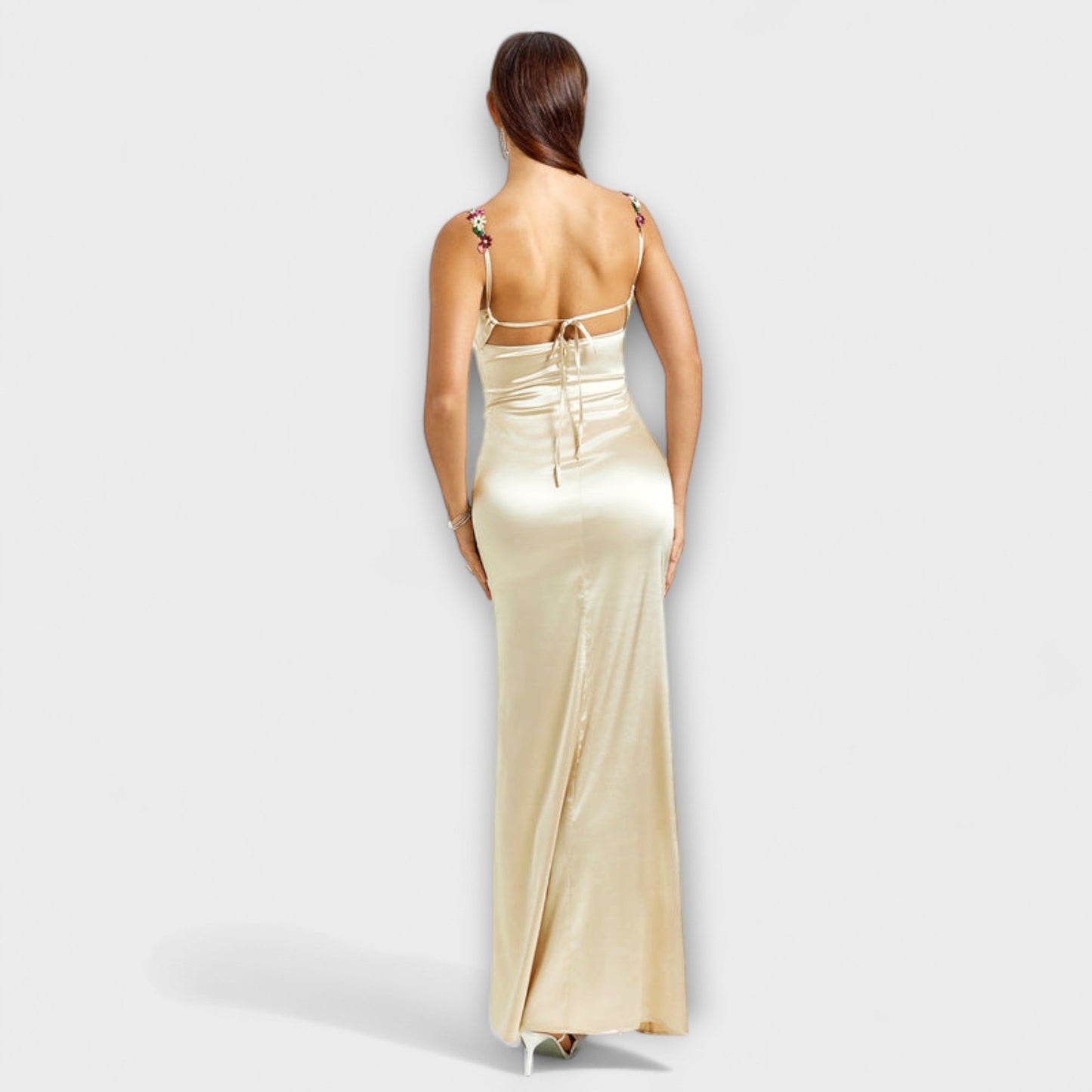 Eira - Satin Dress with Embellishments and Back Lacing