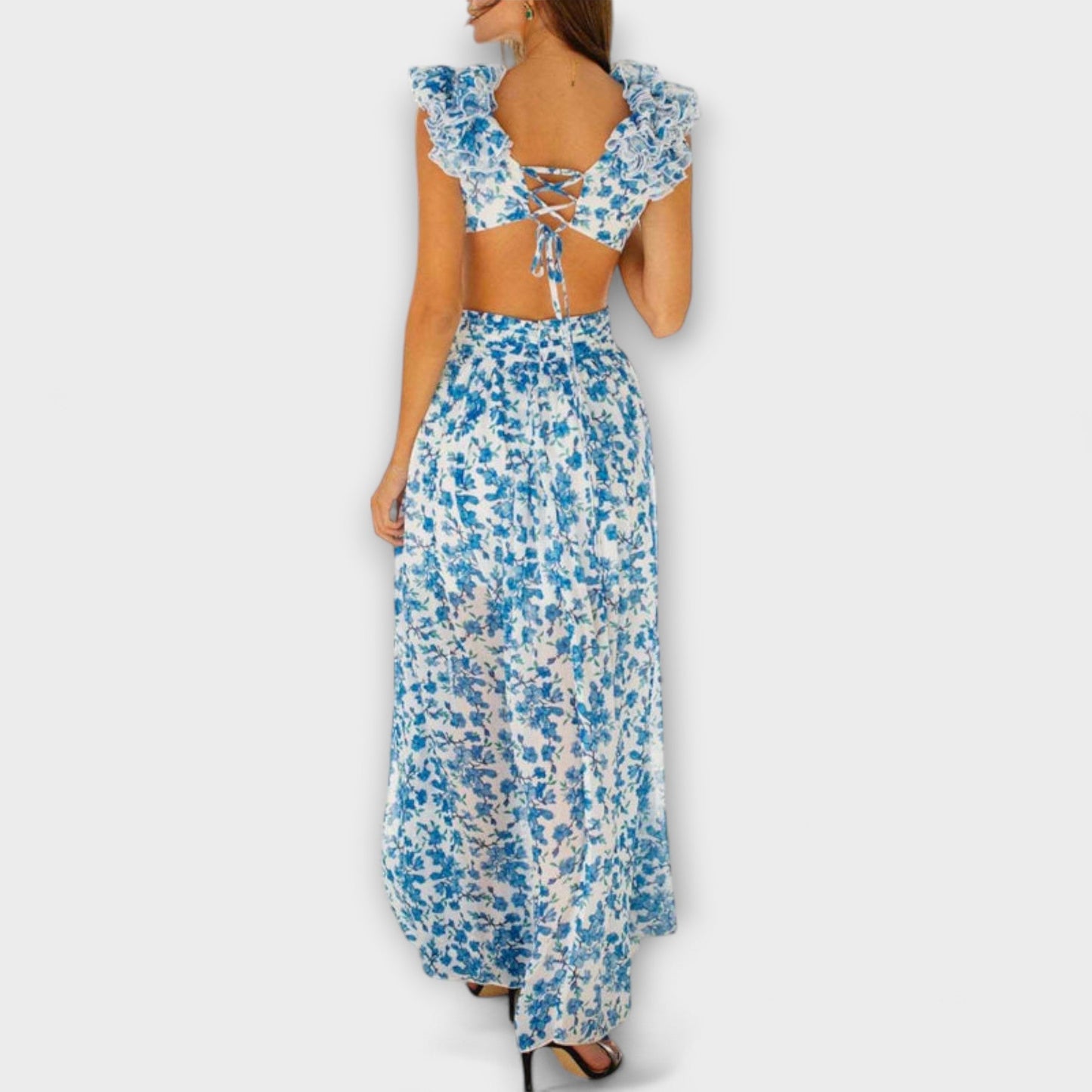 Elin - Maxi Dress with Ruffled Hem and Cut-Out Accents