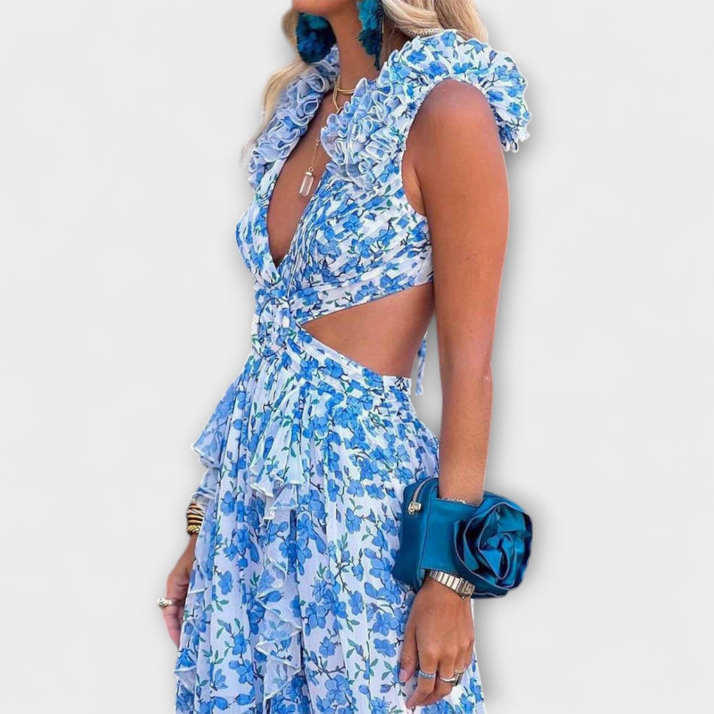 Elin - Maxi Dress with Ruffled Hem and Cut-Out Accents
