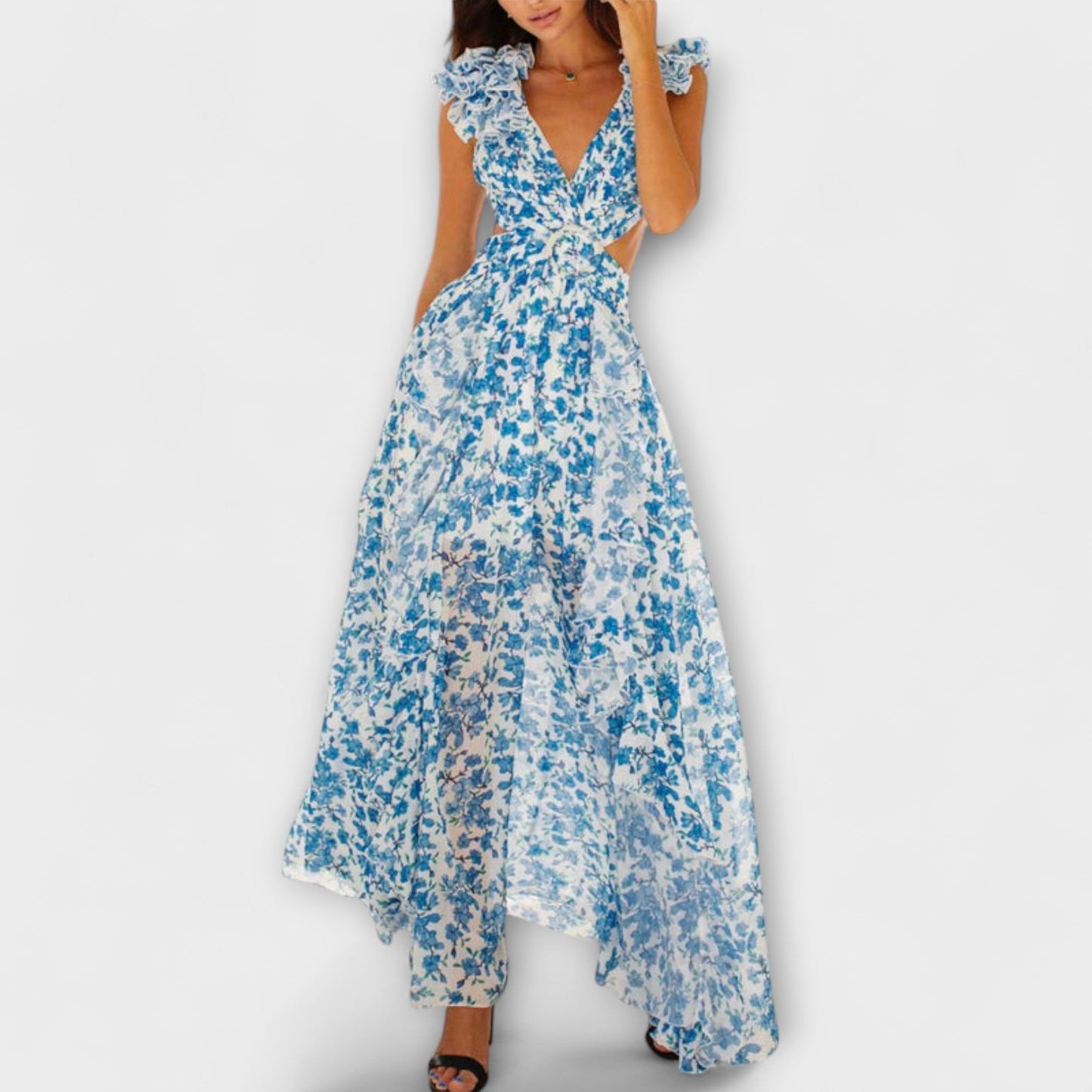 Elin - Maxi Dress with Ruffled Hem and Cut-Out Accents