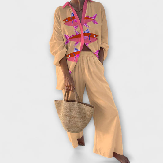Evalisse – Linen Suit with Fish Design
