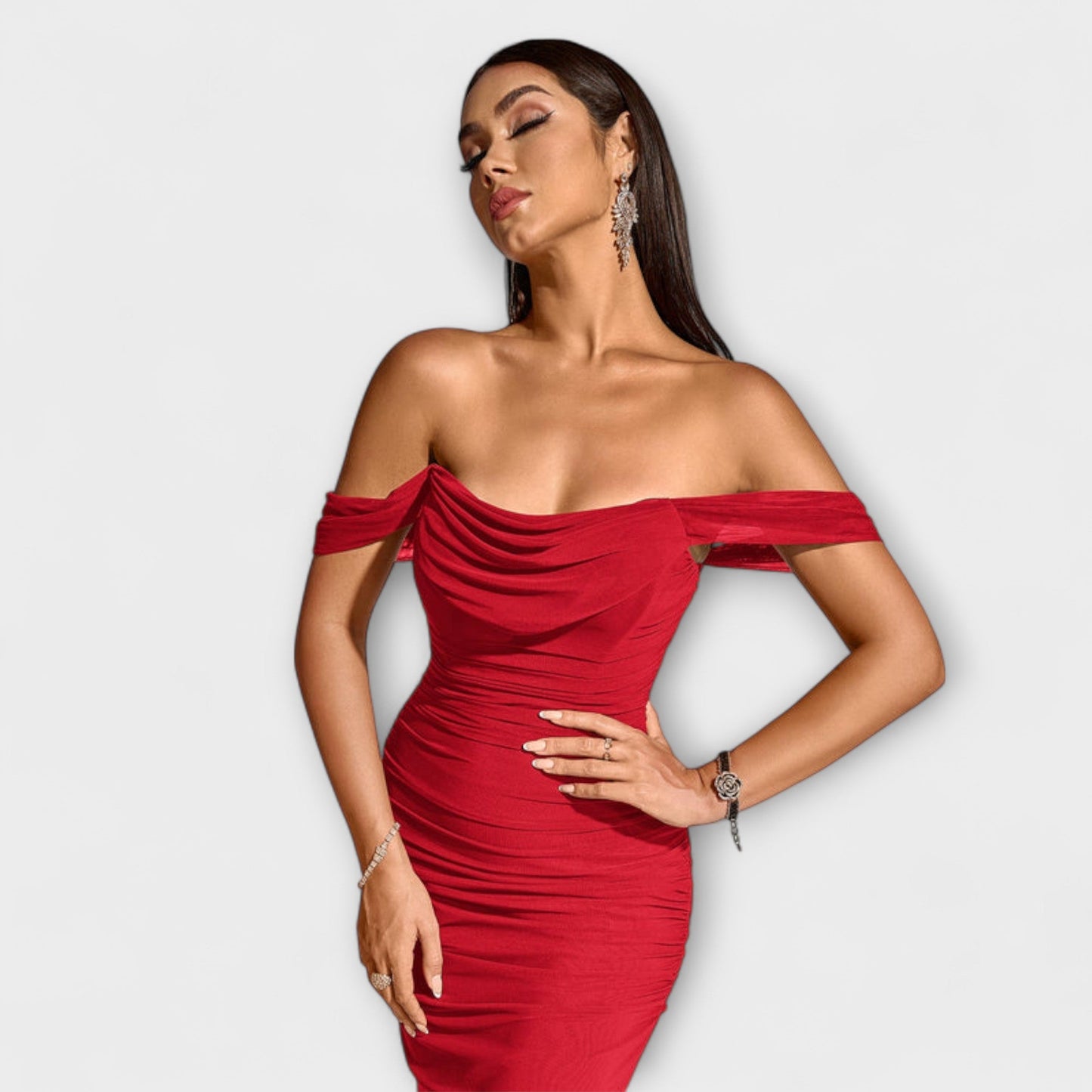 Ione - Off-the-Shoulder Ruffled Bodycon Dress