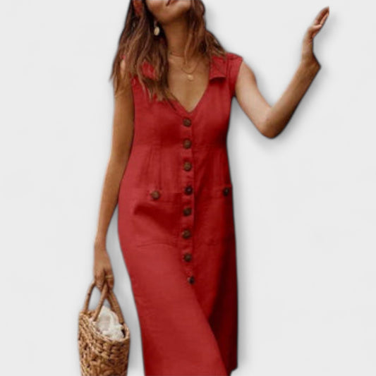 Nora – A-Line Cotton-Linen Dress with Notched Collar