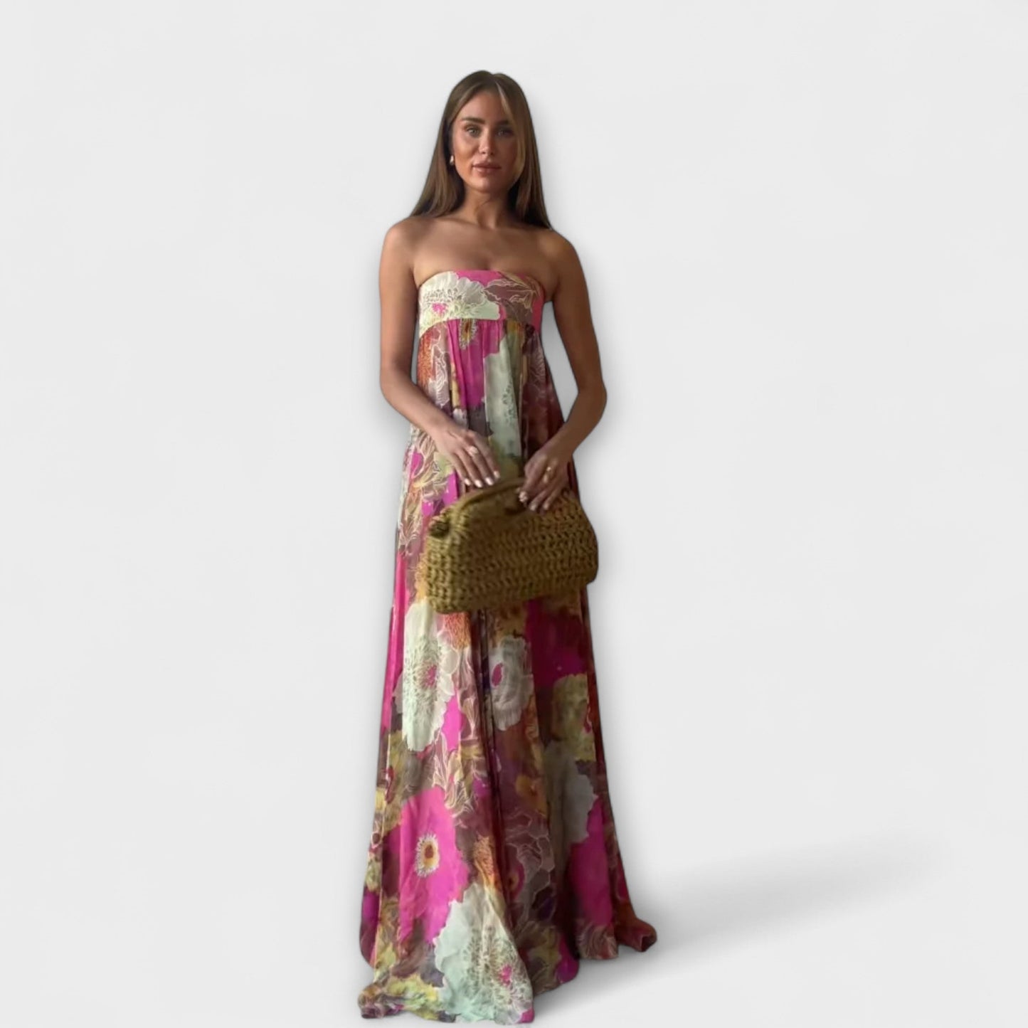 Stylish Retro Strapless Pleated Maxi Dress