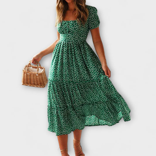 Vintage Floral Print Puff Sleeve Maxi Dress