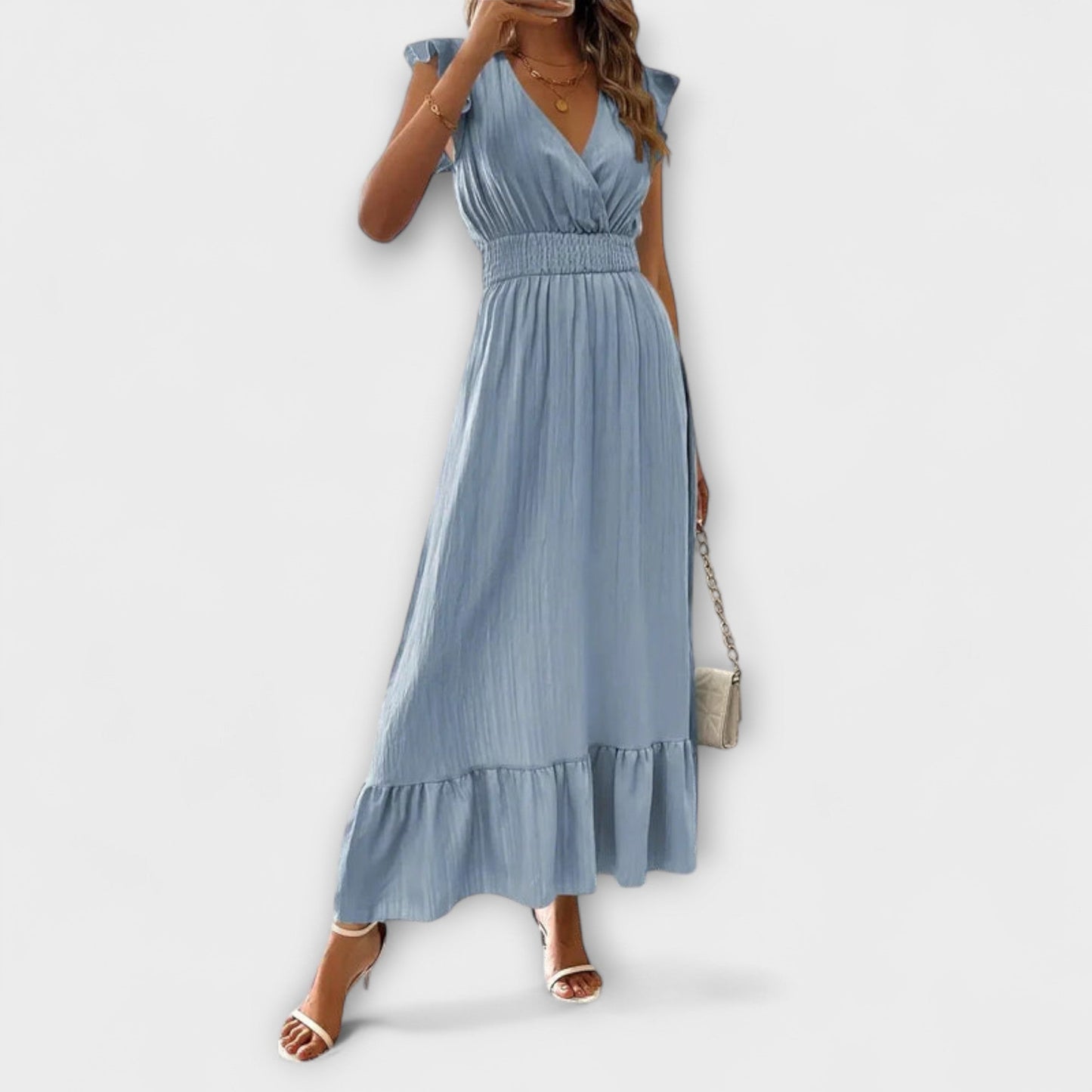 Poet - Maxi Dress with Ruffled Sleeves and Deep V Neck
