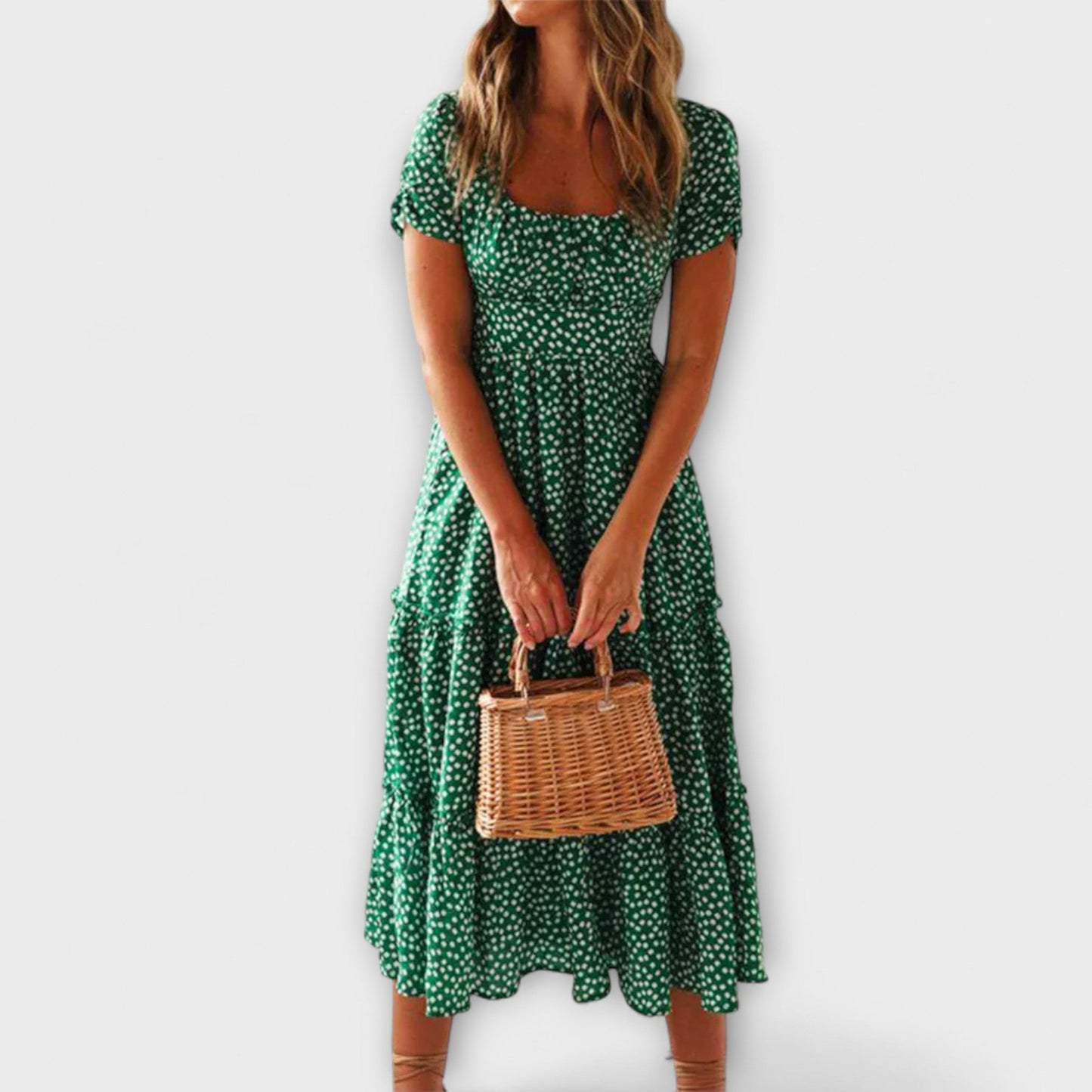 Vintage Floral Print Puff Sleeve Maxi Dress