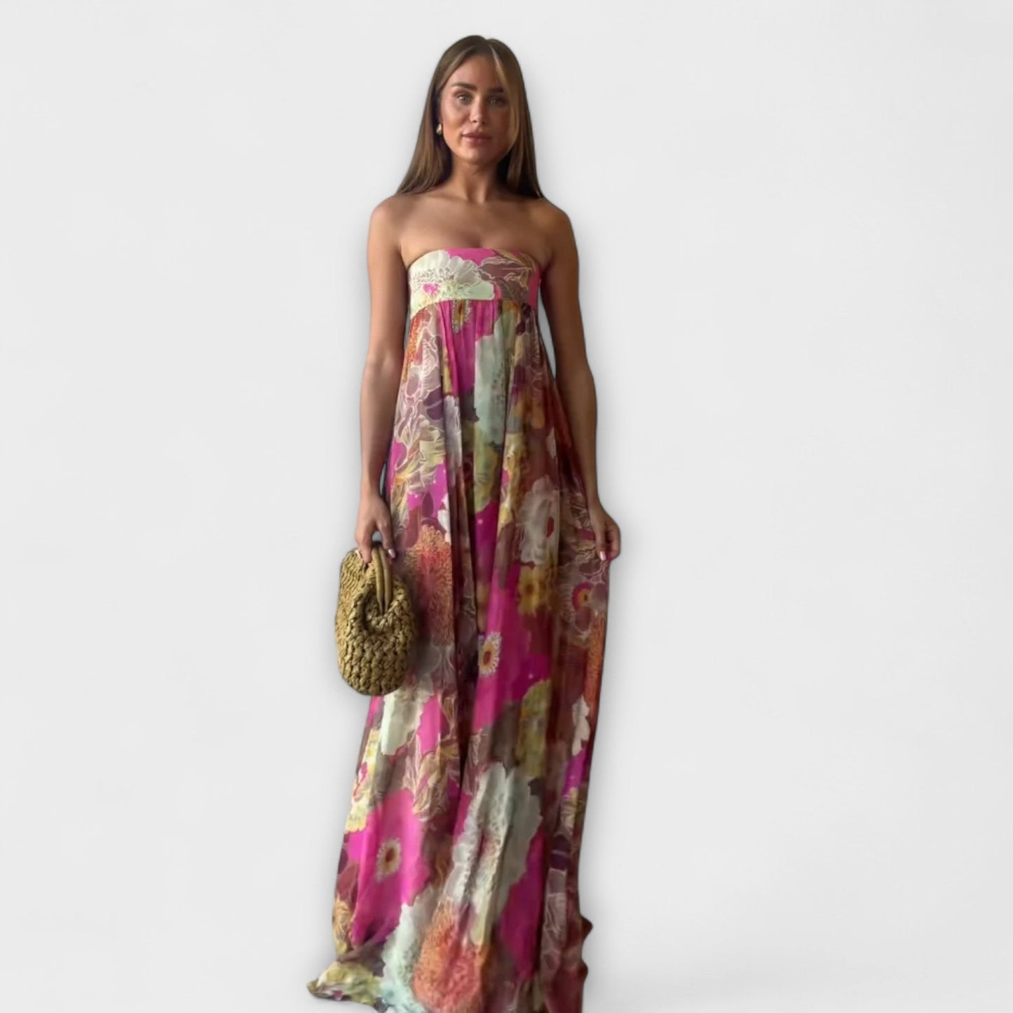 Stylish Retro Strapless Pleated Maxi Dress