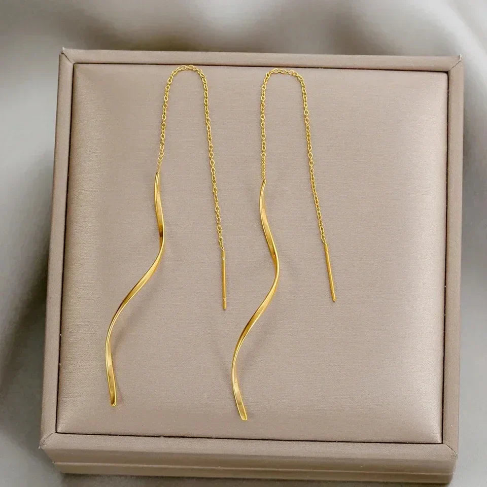 Wavy Design Long Earrings