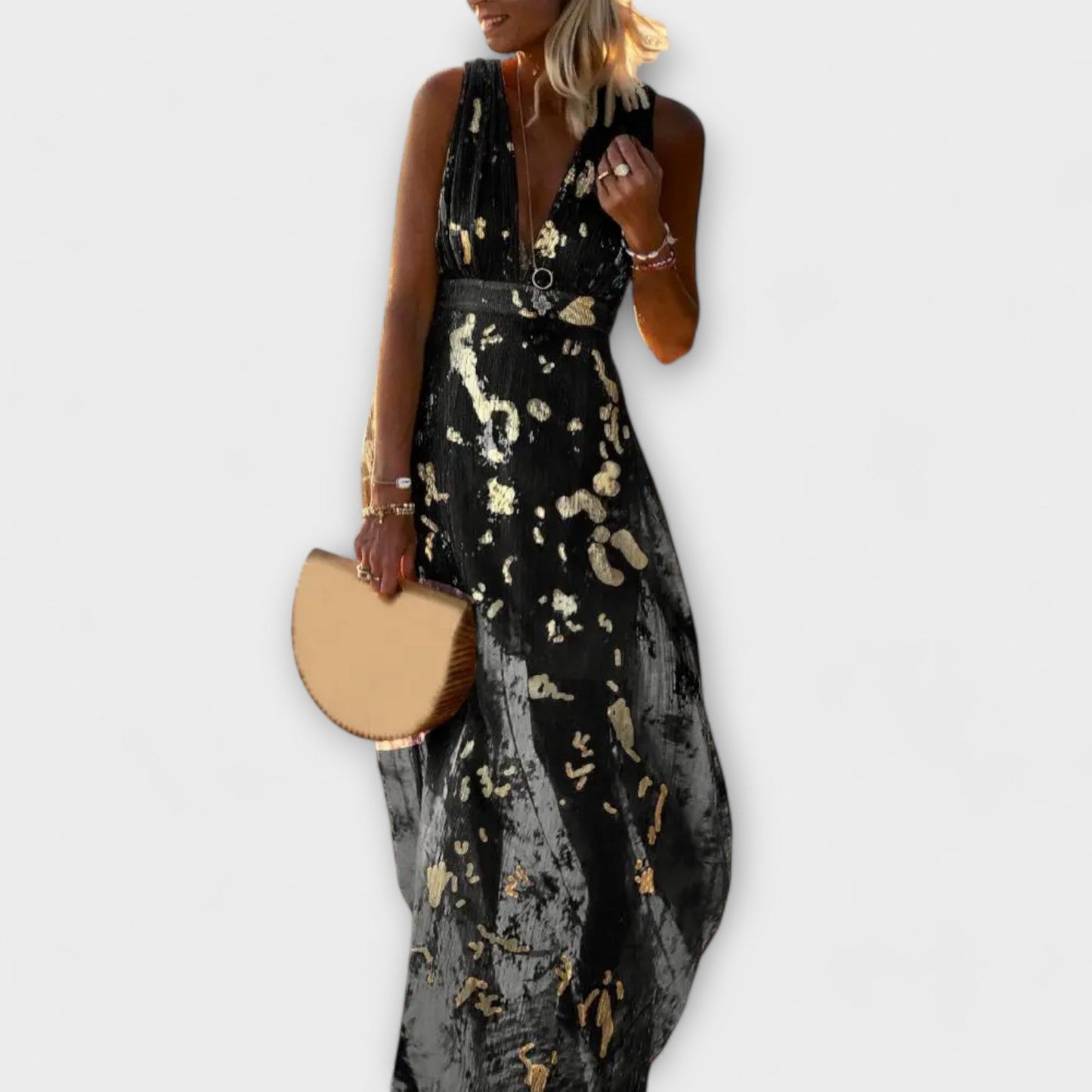 V-Neck Sequin Detail Flowing Dress