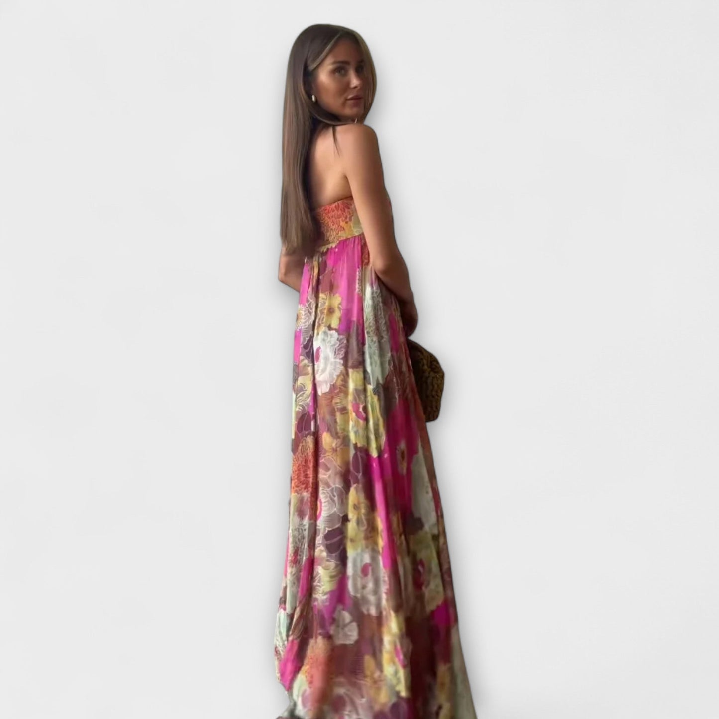 Stylish Retro Strapless Pleated Maxi Dress