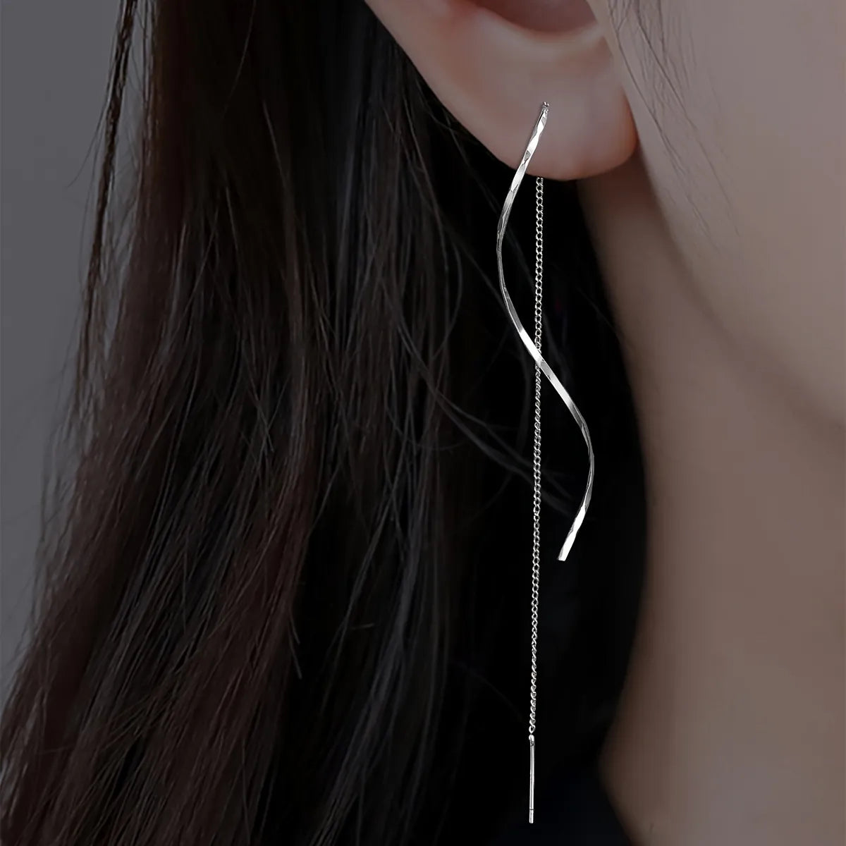 Wavy Design Long Earrings