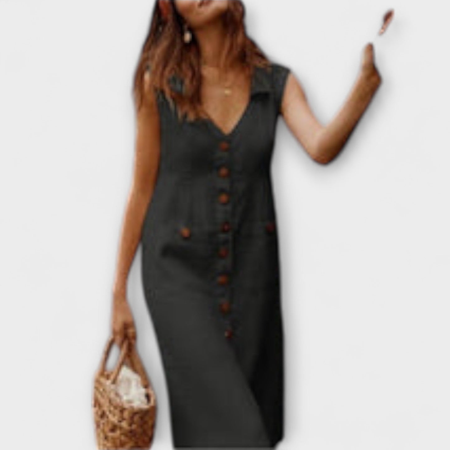 Nora – A-Line Cotton-Linen Dress with Notched Collar