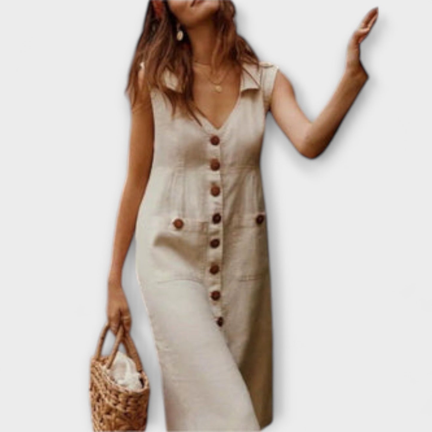 Nora – A-Line Cotton-Linen Dress with Notched Collar