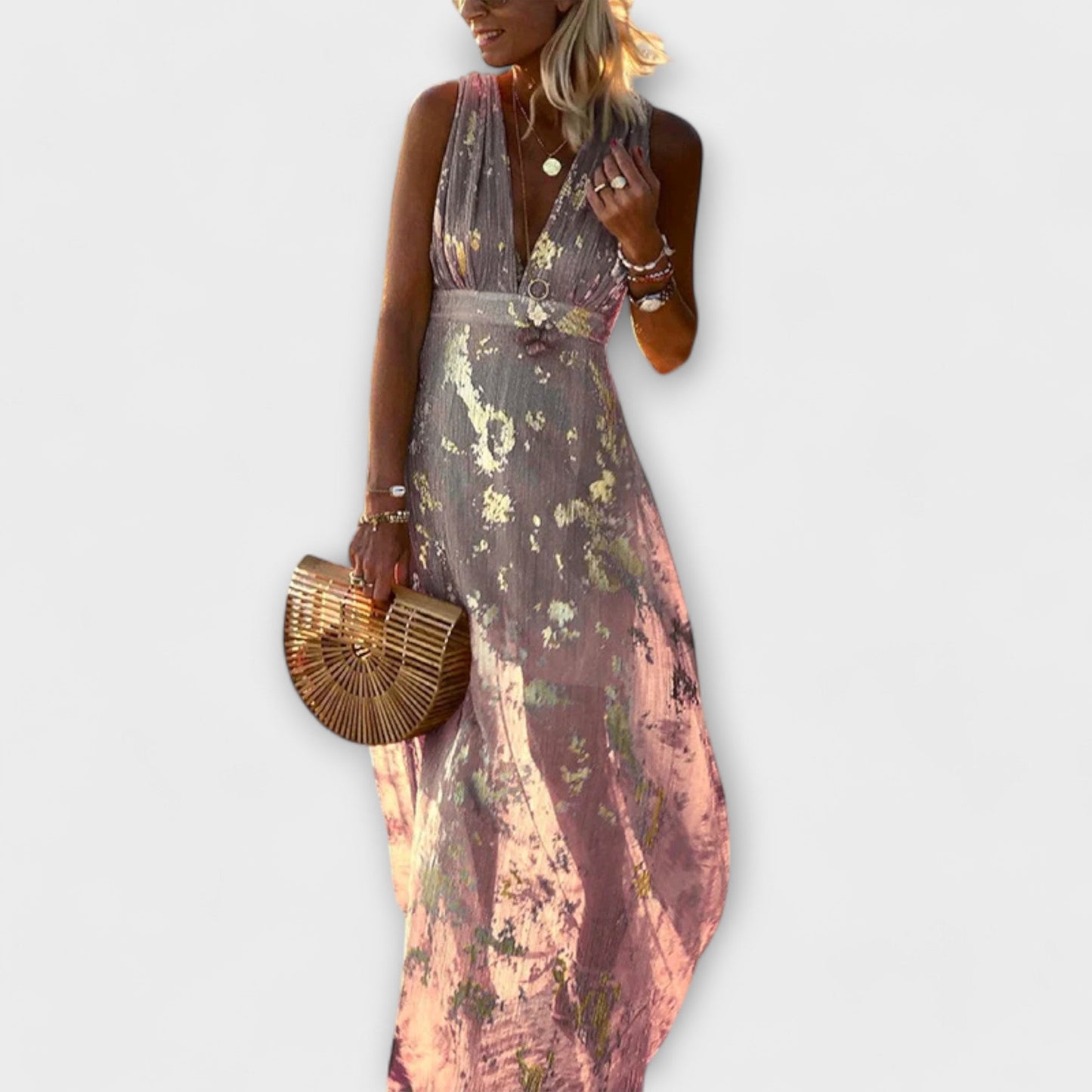 V-Neck Sequin Detail Flowing Dress