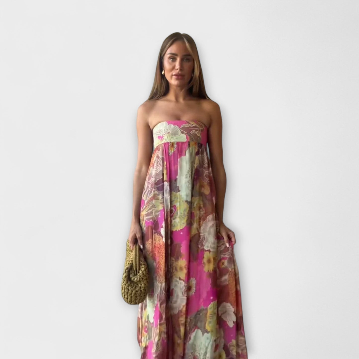 Stylish Retro Strapless Pleated Maxi Dress