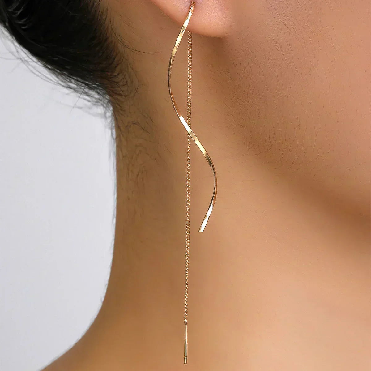 Wavy Design Long Earrings