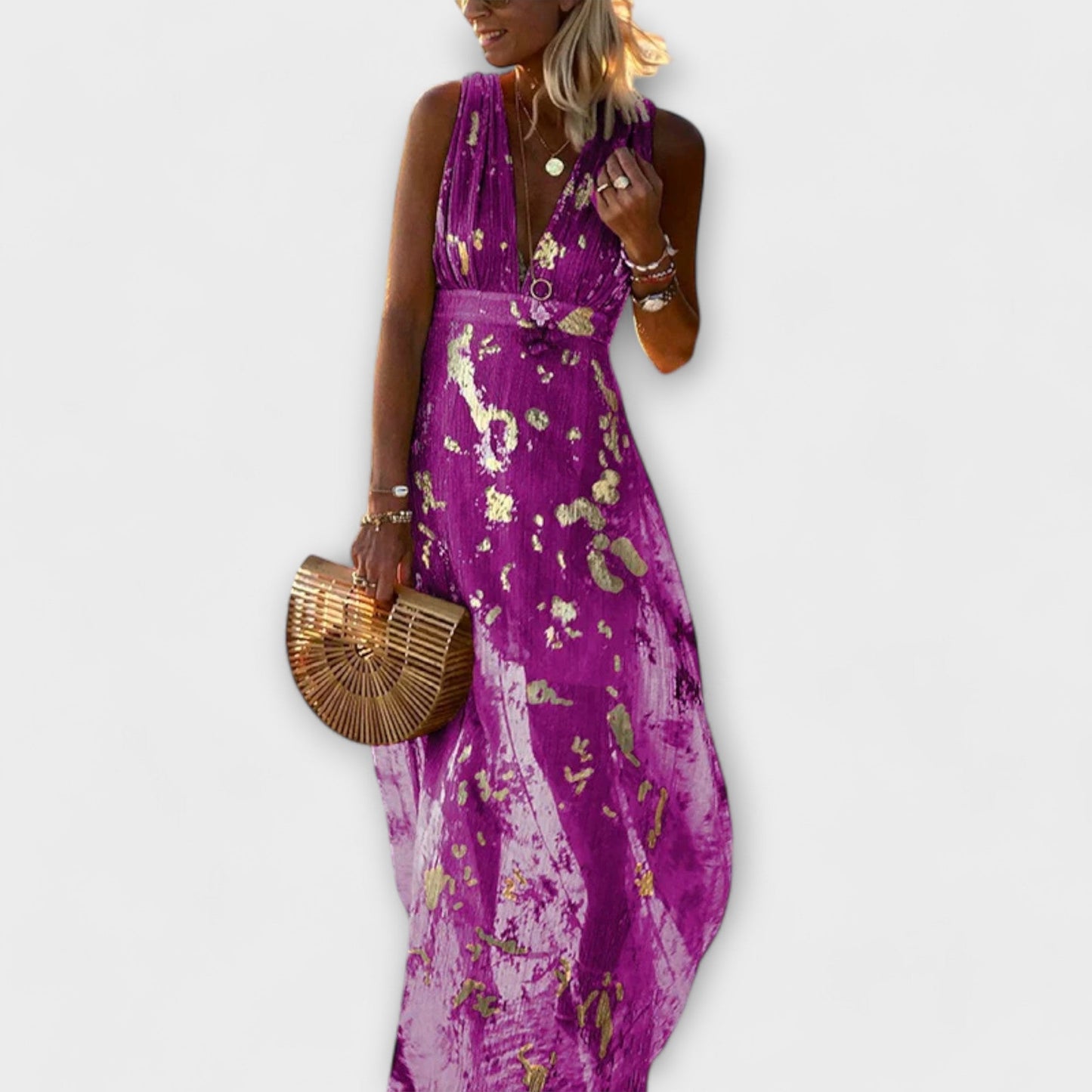 V-Neck Sequin Detail Flowing Dress